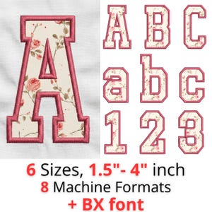 College Letter Applikation Stickschrift, Satinstich Monogramm Schrift, ONE + 8 Format, 6 Größen