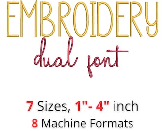 Embroidery Dual Font Set | Tall Block + Script Alphabet | 7 Sizes 1"-4" | 8 Machine Formats + BX Font | Instant Download