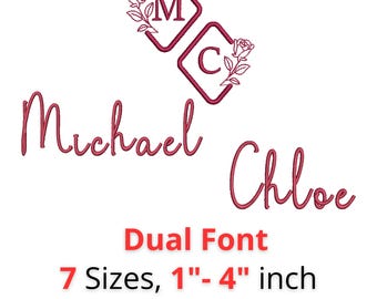 Dual Font Monogram & Script Embroidery Font | Rose Monogram + Script Font | 7 Sizes 1"-4" | 8 Machine Formats + BX