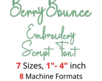 BerryBounce Embroidery Script Font | Handwriting Satin Stitch Alphabet | 7 Sizes 1"-4" | 8 Machine Formats + BX Font | Instant Download