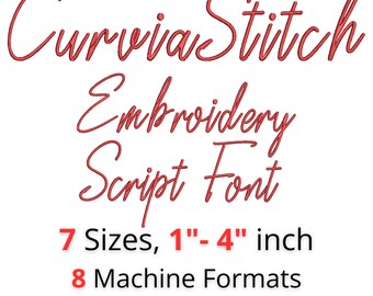 CurviaStitch Stickschrift – Maschinenstickerei Alphabet | BOX Enthalten | 7 Größen