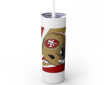 NFL San Francisco 49ers Skinny Tumbler ze słomką, 20 uncji - prezent dla fana futbolu, kubek podróżny, gadżety drużyny sportowej, kubek na dzień meczu, spersonalizowany kubek