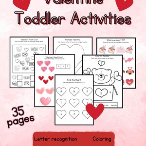 Actividades para niños pequeños para el día de San Valentín de febrero / actividades para preescolares imprimibles / actividades de aprendizaje / reconocimiento de números y letras / habilidades motoras finas