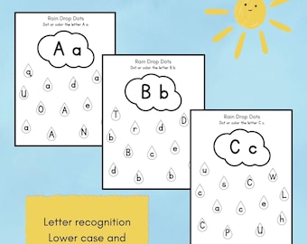 Regentropfen Alphabet Ausmalbilder | Vorschule druckbare | Lernaktivität | Alphabet- und Buchstabenkennung