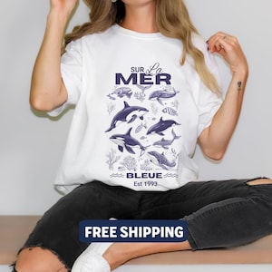 Sea Animals 90s Vintage Style Tshirt, Retro Comfort Colors® Y2k Ocean Shirt, Sealife, Whale, Orca, Turtle, Dolphin Shirt,  French Summer Tee