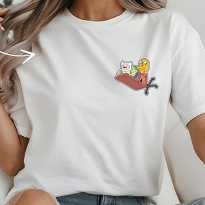 Finn And Jake Playing Pocket Print, Adventure Time Unisex Heavy Cotton Tee, Cartoon Merch, Adventure Time Fan Shirt, Cosplay T-shirt