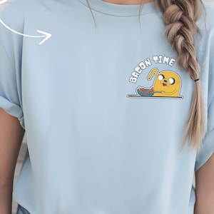 Jake Bacon Time Pocket Print, Adventure Time Unisex Heavy Cotton Tee, Cartoon Merch, Adventure Time Fan Shirt, Cosplay T-shirt