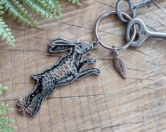 Rabbit Keyring, Rabbit Keychain, Silver Bunny Bag Charm