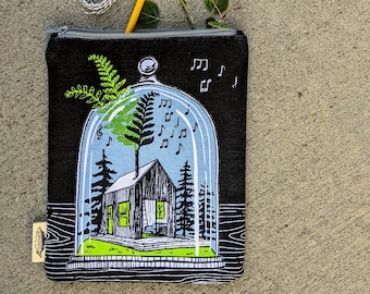 zipper pouch | zipper bag | pencil bag | pencil pouch | woodland bag | forest bag | forest zipper pouch | cabin zipper pouch | house bag