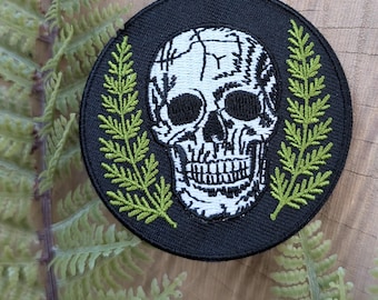 swan planter & fern embroidered patch: iron-on plant bird garden applique