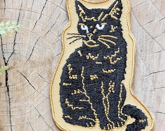 Embroidered Black Cat Patch: Iron-On Kitty applique stocking stuffer