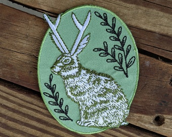 Jackalope Embroidered Patch: Mythical Rabbit Antelope Iron-On applique stocking stuffer