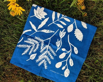 bandana | bandana imprimé soleil | bandana indigo | bandana bleu | écharpe | couvre-visage | bandana fleuri | empreinte solaire | bandana botanique
