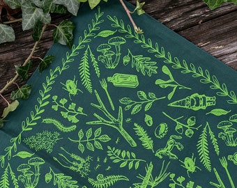 bandana | woodland bandana | nature bandana | scarf | face cover | forest bandana | green bandana | gnome bandana | gnome art