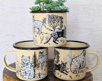 cat camping mug | cat enamel mug | cat camp mug | enamel mug | cat mug | cat cup | metal cat mug | metal cat cup | kitty mug | kitty cup