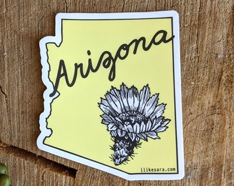 Arizona sticker | saguaro sticker | state sticker | Arizona art | state outline sticker | flower sticker | hand lettering
