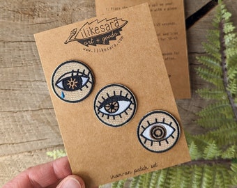 Embroidered Eyeball Iron-On Patch: Halloween Accessory - 3 Pack stocking stuffer