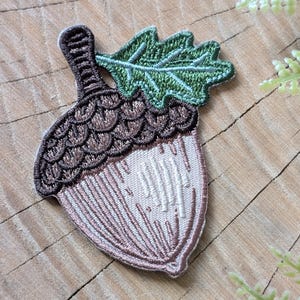 Oak Acorn Iron-On Patch with Leaf | Embroidered Woodland Patch | Forest Nature Accessory | Cottagecore Gift