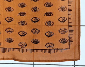 bandana | bandana pour les yeux | bandana orange | bandana globe oculaire | écharpe | couvre-visage | bandana imprimé block | foulard pour les yeux | art du globe oculaire | art des yeux