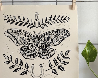 block print moth | moth print | moth blockprint | moth linocut | moth art | moth gift | moth art print