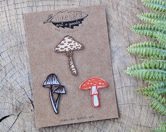 Mushroom Iron-On Patch Set: Embroidered Fungi applique stocking stuffer