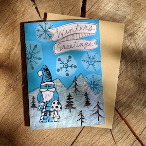 winter card | gnome card | santa card | winter greeting card | holiday card | blockprint card | linocut card