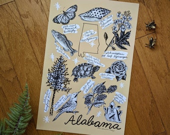 alabama art | alabama art print | alabama poster | alabama print | alabama illustration