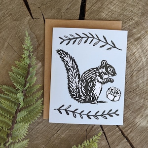 carte d’écureuil | carte de vœux écureuil | bloc de | de carte imprimée carte de linogravure | carte d’animal | art animalier