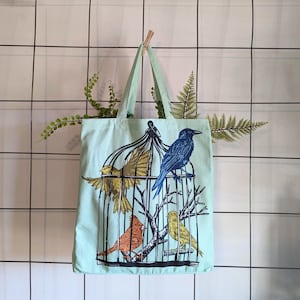 bird tote bag | bird bag | birdcage tote bag | birdcage bag | birdcage tote | bird tote | birder gift | bird gift