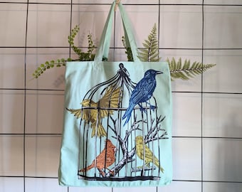 bird tote bag | bird bag | birdcage tote bag | birdcage bag | birdcage tote | bird tote | birder gift | bird gift