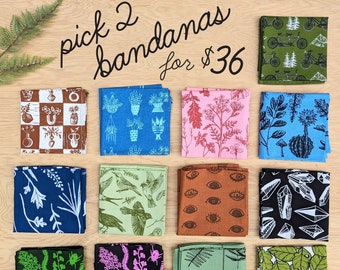 PICK 2 BANDANAS FOR 36 | bandana | woodland bandana | bird bandana | floral scarf | floral bandana | plant bandana | woodland bandana