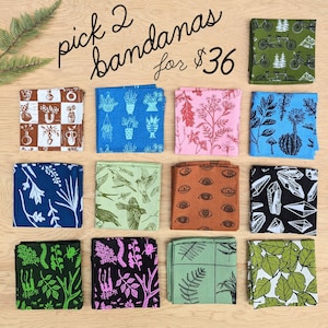 SCEGLI 2 BANDANA PER 36 / bandana / bandana boschiva / bandana uccelli / sciarpa floreale / bandana floreale / bandana vegetale / bandana boschiva