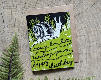 carte d'anniversaire en retard | carte d'anniversaire en retard | carte d'anniversaire escargot | carte escargot | carte tardive | carte de voeux escargot | escargot anniversaire