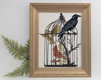 bird art print | birdcage art print | bird art | birdcage art | art print | nature art print | nature print | bird drawing