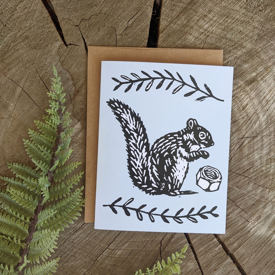 Squirrel Card | Squirrel Greeting Card | Block Printed Card | Linocut ...