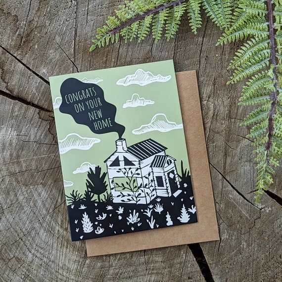 Congrats New Home Card: Cottage Linocut Print