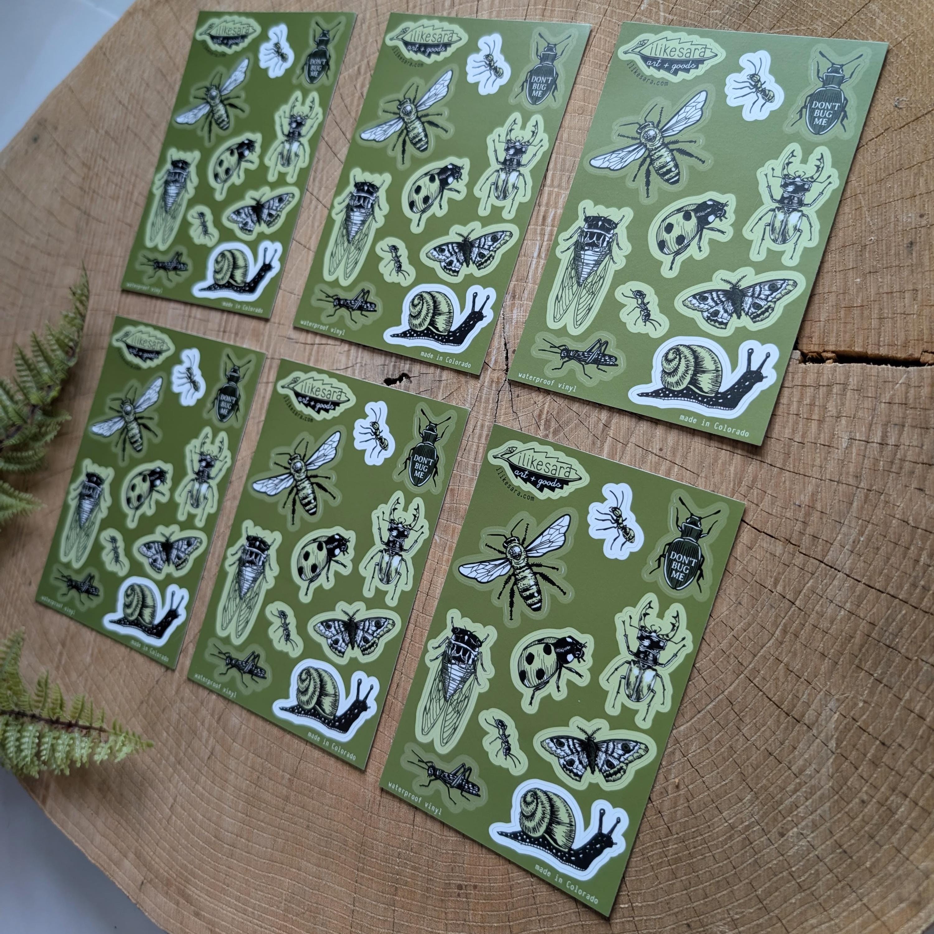 Insect Sticker Sheet : Vinyl Waterproof Bug Decal - Bee, Ant, Cicada ...