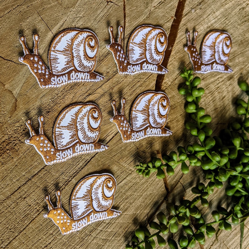 slow down snail patch snail patch slow down patch nature patch forest patch woodland patch embroidered patch bug patch image 2