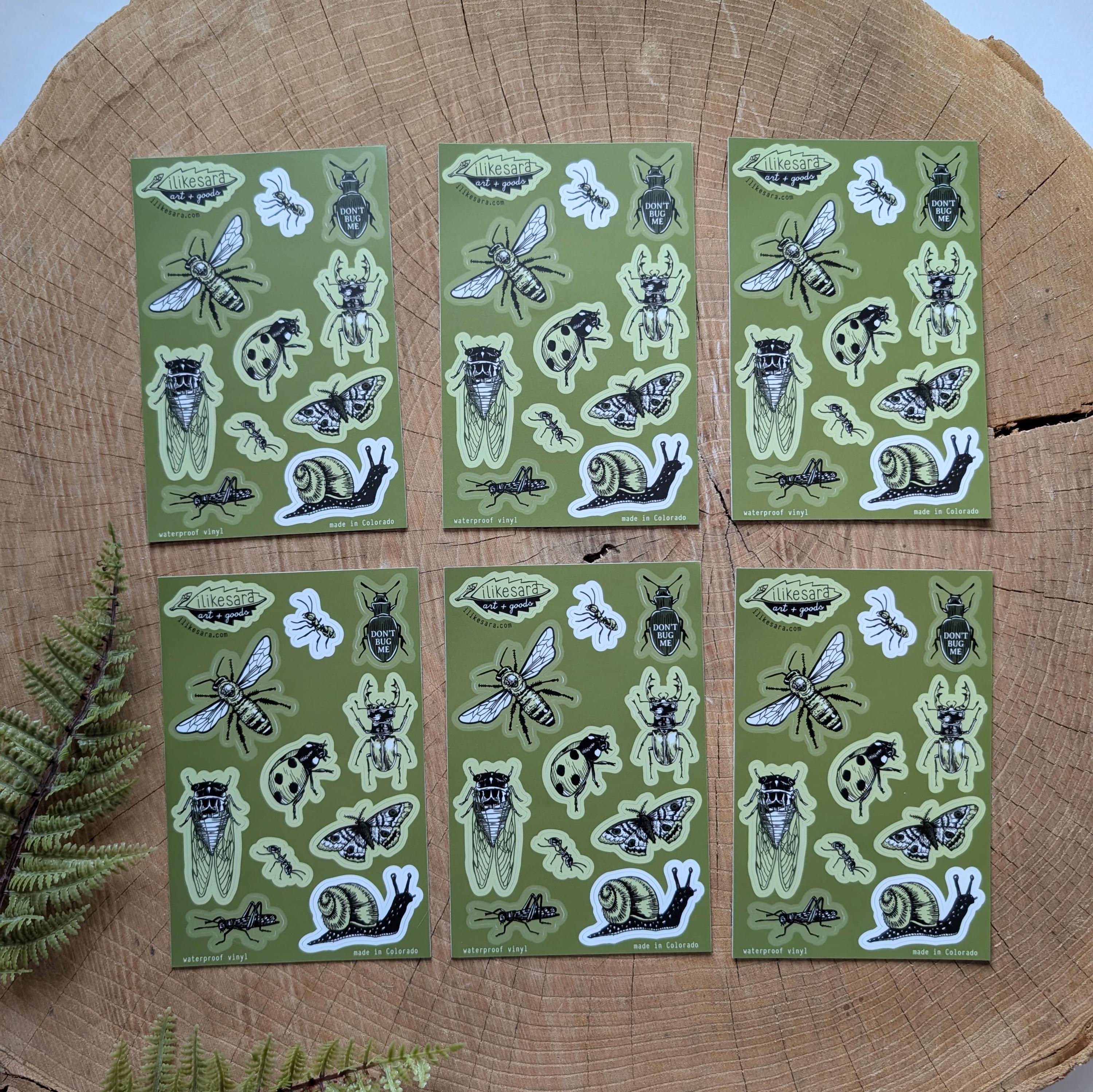 Insect Sticker Sheet : Vinyl Waterproof Bug Decal - Bee, Ant, Cicada ...