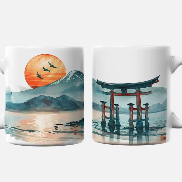 Shinto Shrine Watercolor Art Afternoon Sunset Best Nature Gift for Japanese Culture Enthusiasts