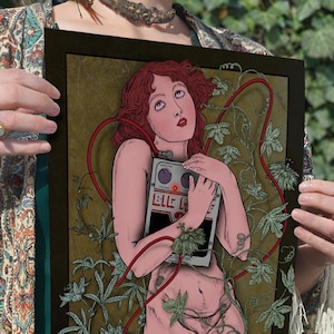 Psychedelic Guitar Wall Art – Dark Feminine Poster – Alternative Music Decor – Rock Wall Art – Gift for Guitarist – A3 Art Print