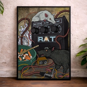 ProCo RAT Distortion – Punk Guitar Wall Art – Dark Underground Music Illustration | Analog Studio Decor | A3 Art Print 297x420 mm