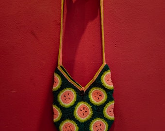 Bolso de hombro tejido a crochet con melones Grannysquares