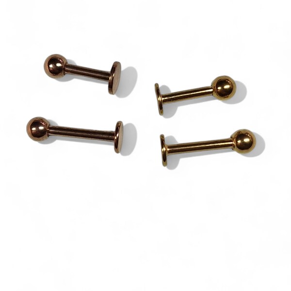 Rose Gold/Gold 1.2/6/8mm Labret bar,316L Surgical Steel, Earring,Helix,Tragus,Lip, PVD coated,External thread, UK seller,Worldwide shipping