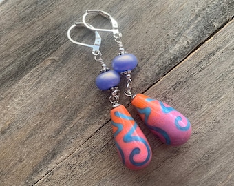 Sunset Quest ~ Lampwork Glas Ohrringe, Strand Ohrringe, Urlaub Ohrringe, Sterling Silber Ohrringe