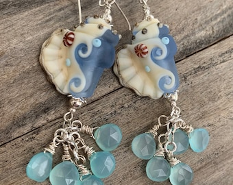 Lampwork glass earrings, gemstone earrings, sterling silver earrings, dangle earrings, crystal earrings…