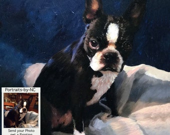 CUSTOM DOG PORTRAIT  - Dog  Portrait from Photo on Canvas - Personalized Pet Portrait I  Dog Portraits I Boston Terrier Portrait