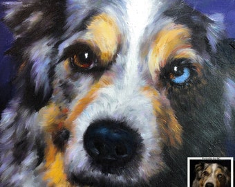 CUSTOM DOG PORTRAIT - Dog Portrait from Photo on Canvas - Personalized Pet Portrait - Dog Portrait - Australian Shepherd Portrait