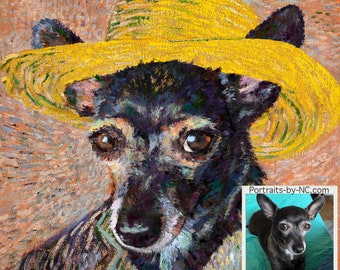 PETS IN COSTUME- Digital Paintings on Gallery Wrap Canvas with Framing Option - Van Gogh Postmaster Costume