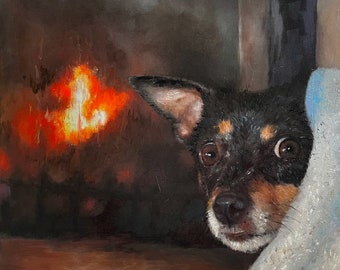 CUSTOM DOG PORTRAIT in Oil - Dog Oil Portrait from Photo on Canvas - Personalized Pet Portrait - Rat Terrier Dog Portraits